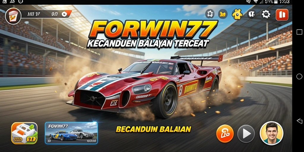 Tampilan gameplay mengesankan dari FORWIN77 saat balapan.