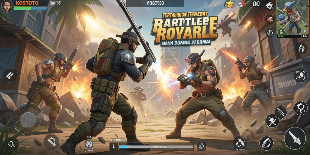Screenshot KOSTOTO menampilkan aksi seru dalam Battle Royale.