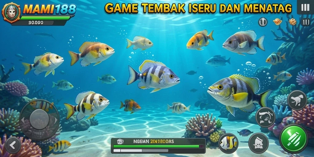 Tampilan gameplay seru dari MAMI188 saat menembak ikan.