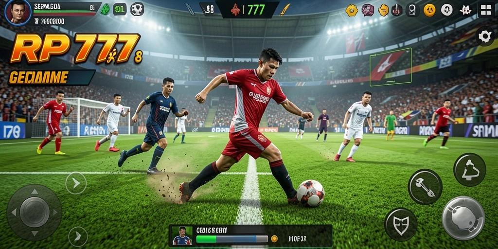 Tampilkan gameplay menegangkan di lapangan sepak bola.
