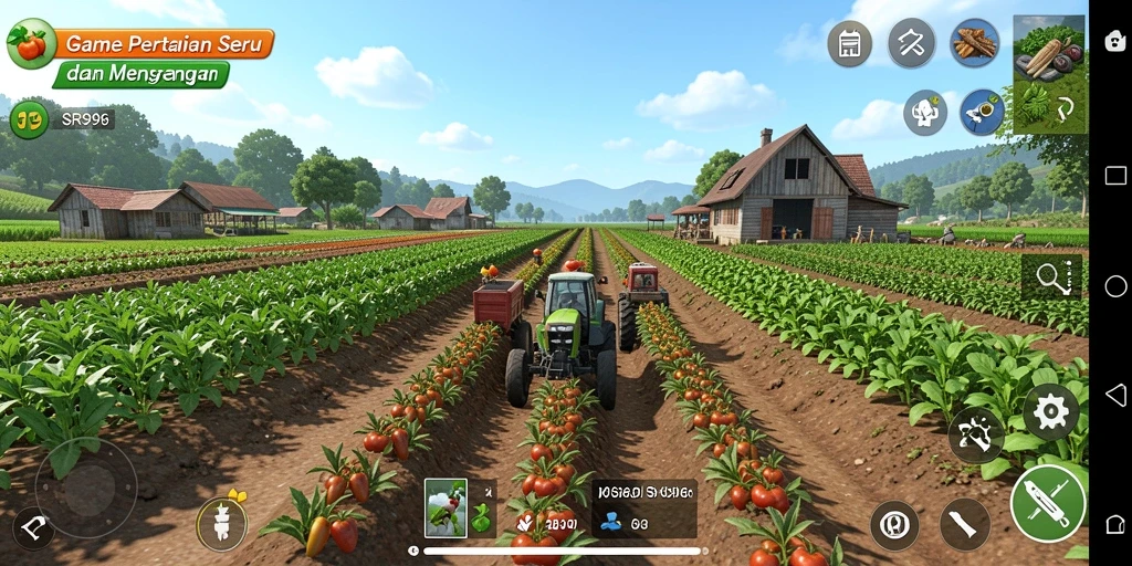 Screenshot gameplay SR996 yang menunjukkan aktivitas bertani yang menarik.