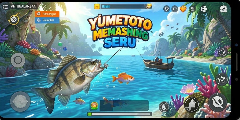 Tampilan gameplay seru memancing di YUMETOTO yang menarik dan menantang.